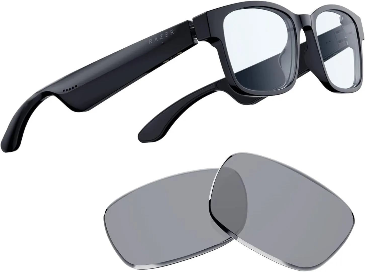 Razer Anzu Smart Glasses: Blue Light Filtering & Polarized Sunglass Lenses - Low Latency Audio - Built-in Mic & Speakers - Touch & Voice Assistant Compatible - 5hrs Battery - Rectangle/Small