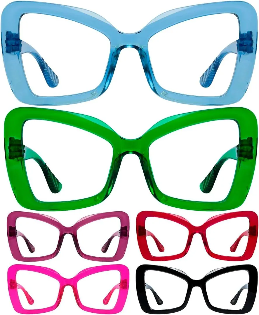 GUD Huge Butterfly Reading Glasses With Screwless Spring Hinge Metalless 6 Pack Oversized Readers for women +2.25