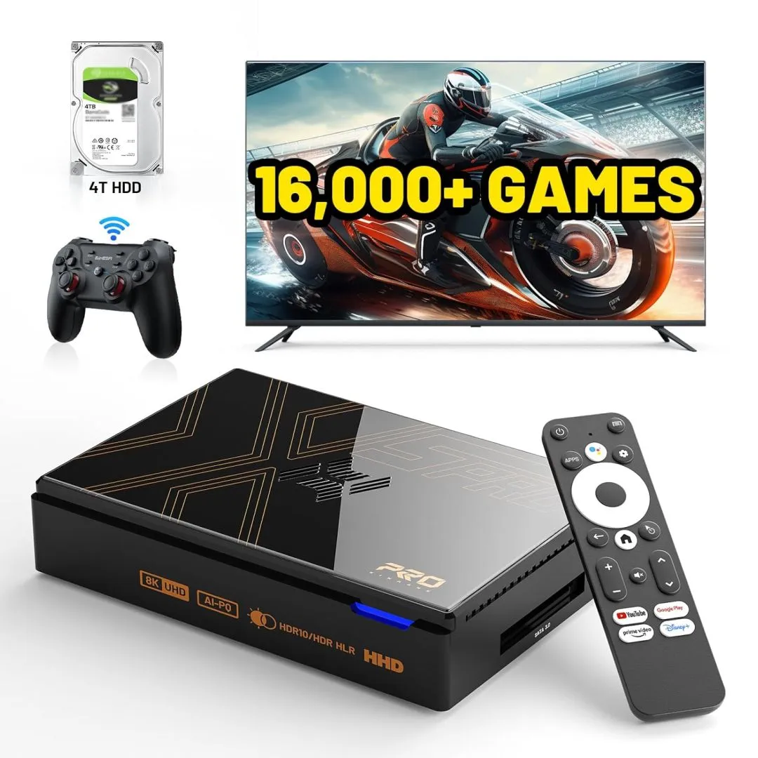 Kinhank Super Console X5 PRO Retro Gaming Console with 16000+Games,Android 12.0 OS,Emulator Console Compatible with Most Emulators,8K UHD Output,WI-FI 6,BT 5.0,AV1,Gigabit Ethernet,Wireless Controller