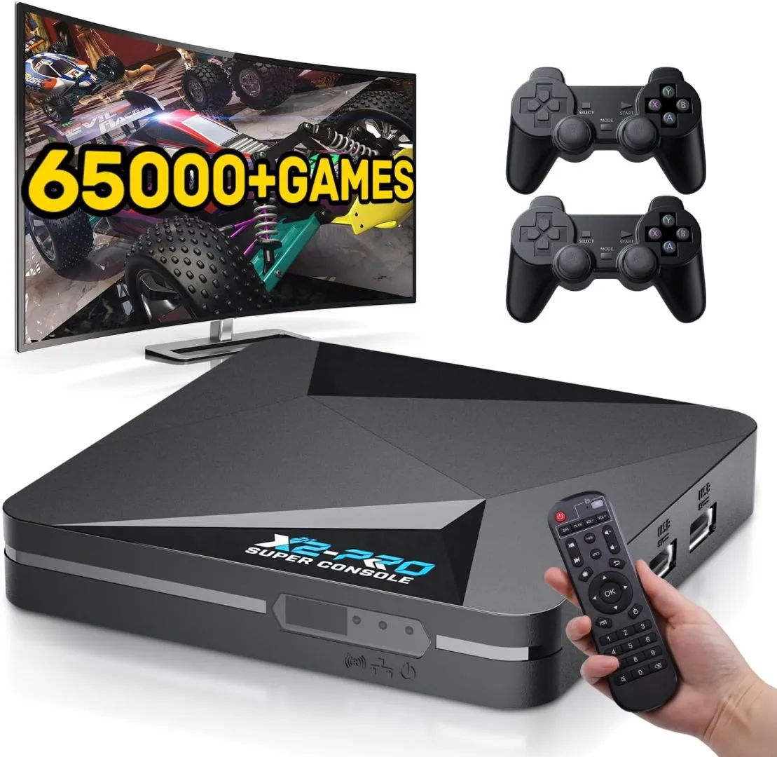 Kinhank Retro Game Console,Super Console X2 PRO Emulator Console with 65,000+ Classic Games,Retro Gaming Console with EmuElec 4.6 &Android 9.0,4K HD Output,2.4+5G,BT 5.0,Compatible with Most Emulators