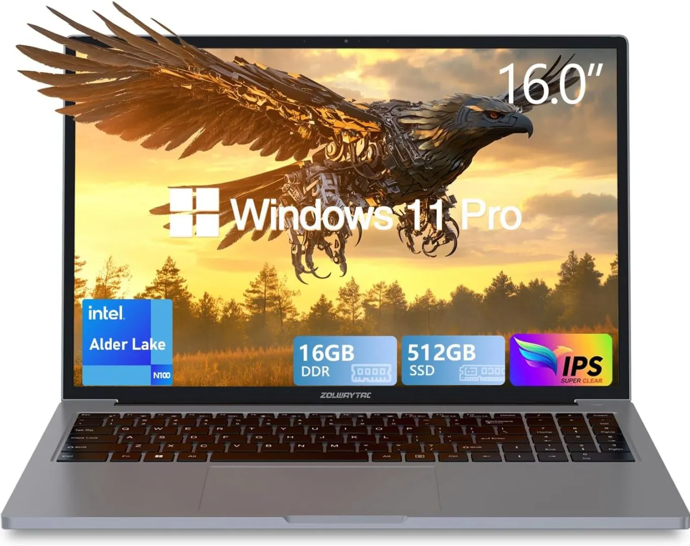 Gaming Laptop,Windows 11 Laptop,16"FHD Display IPS 1800P,16GB RAM 512GB SSD With Intel Alder Lake N100 Processor(Up to 3.4GHz),Aluminum Body,Backlit Keyboard,WiFi,Support Type C Changing,5000mAh,Gray