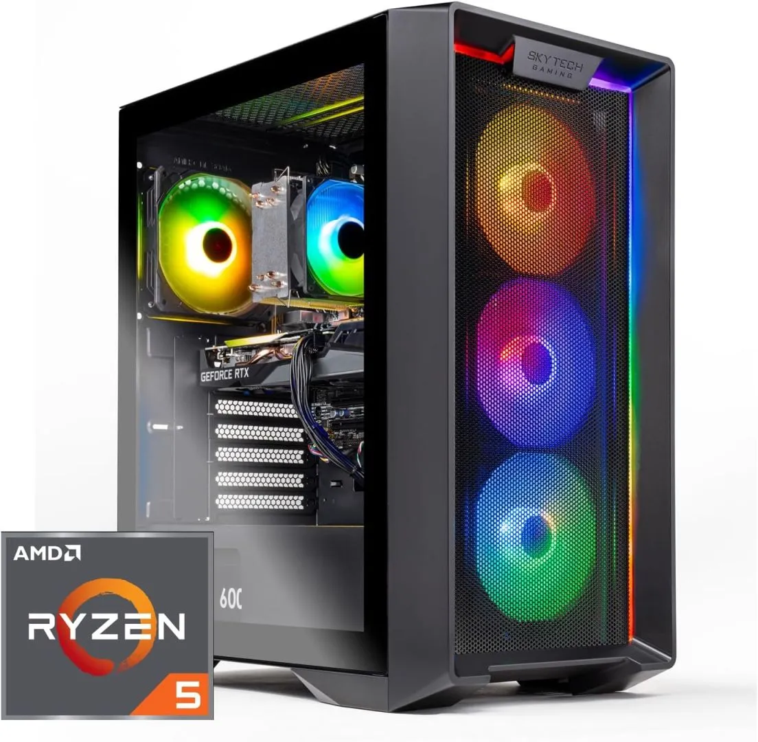 Skytech Nebula Gaming PC Desktop, Ryzen 5 5500 3.6 GHz (4.2GHz Turbo Boost), AMD RX 6400 4GB GDDR6, 500GB SSD, 16GB DDR4 RAM 3200, 650W Gold PSU, Wi-Fi, Win 11 Home