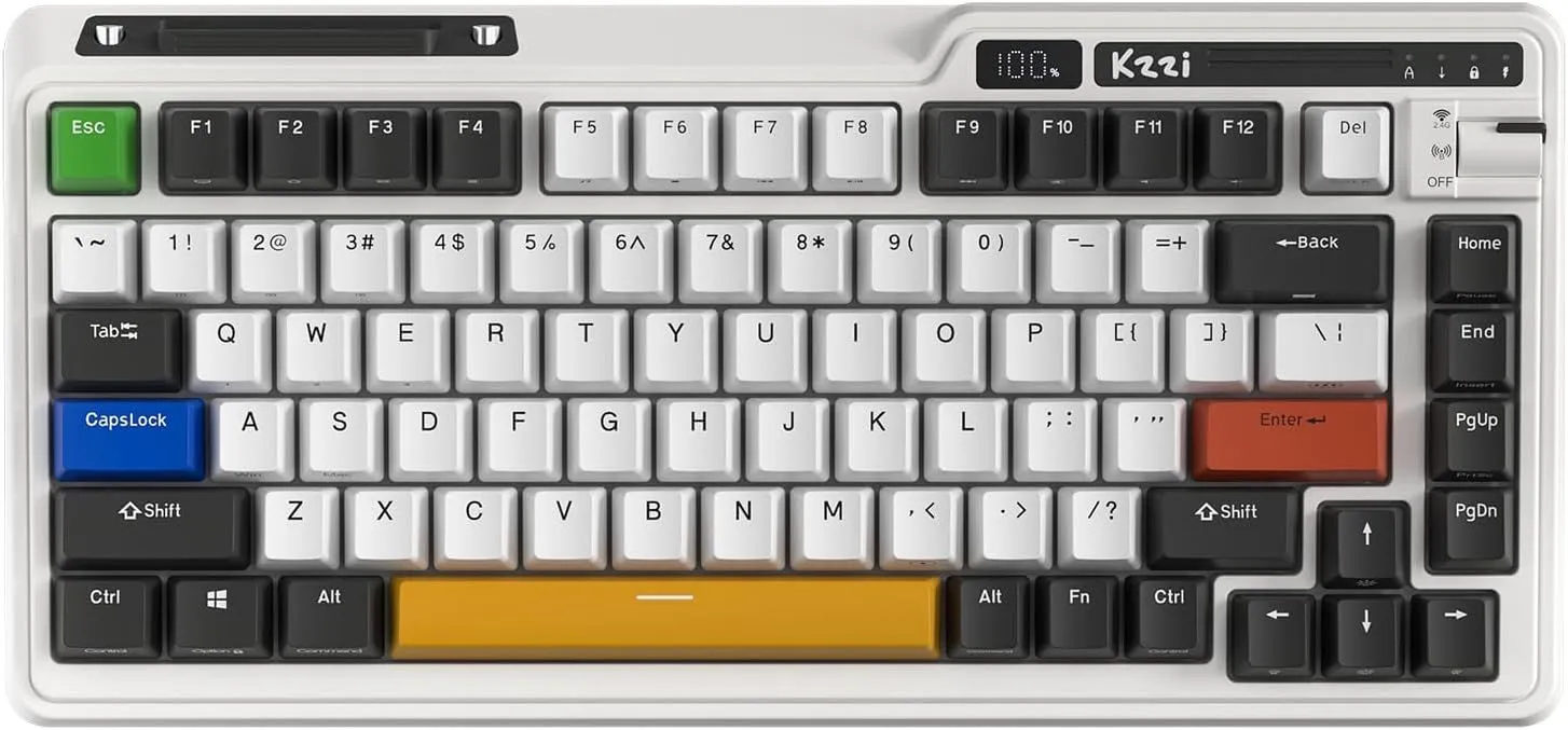 K75 PRO RGB 75% Wireless Gasket Mechanical Keyboard, Triple Mode BT5.0/2.4G/USB-C 82 Keys Hot Swappable Gaming Keyboard w/Knob & Power Display, Custom Tactile Switches, Black White