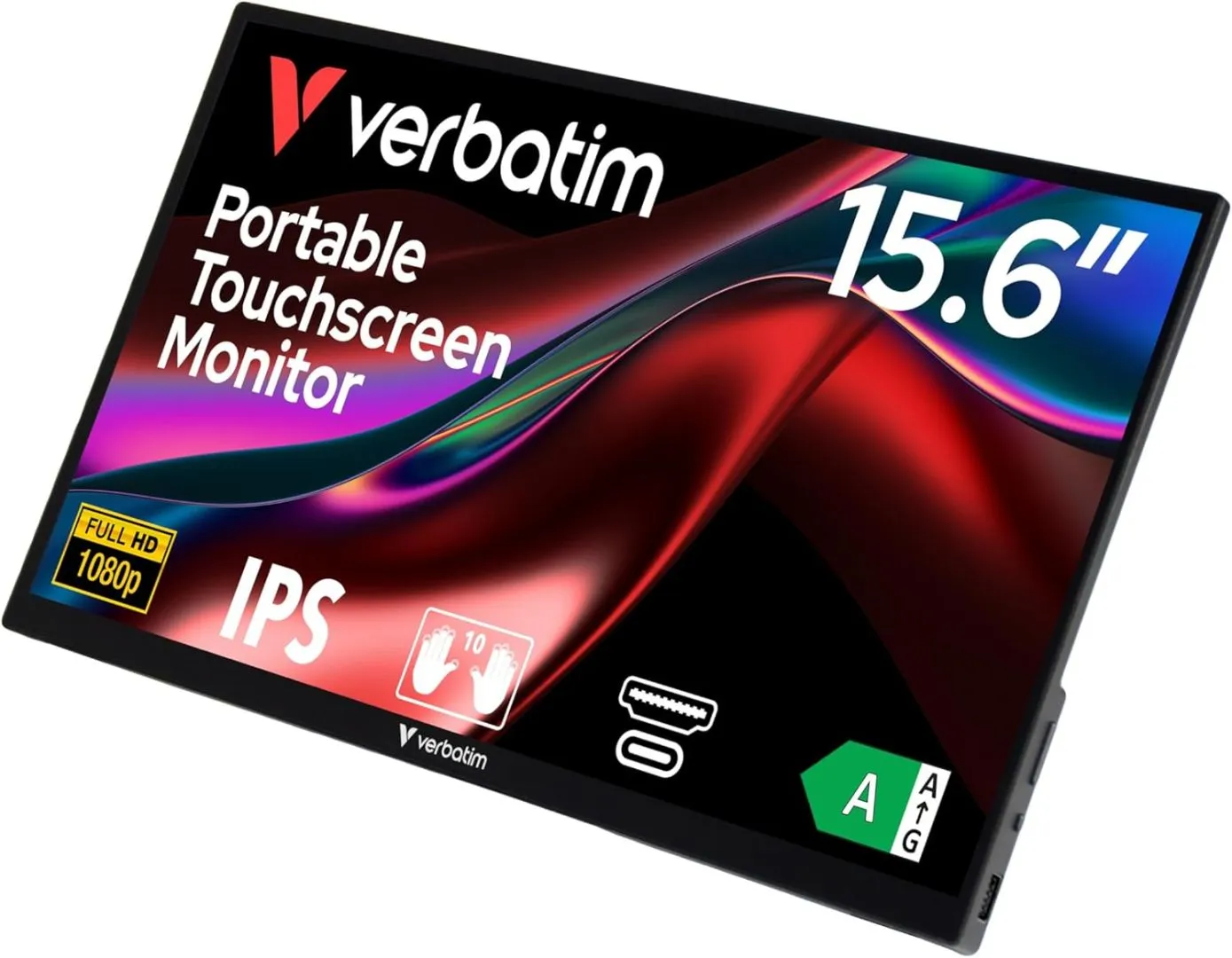 Verbatim Portable Touchscreen Monitor 15.6" USB-C HDMI Full HD 1080p IPS Display with Metal Housing and Adjustable Kick Stand for Laptops and Gaming Consoles