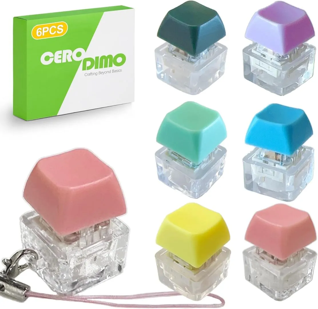 6 Pack Keyboard Keychain, Keycap Keychain, Stress Relief, Mechanical Switch Clicker Fidget for Office, Home, School, Adults