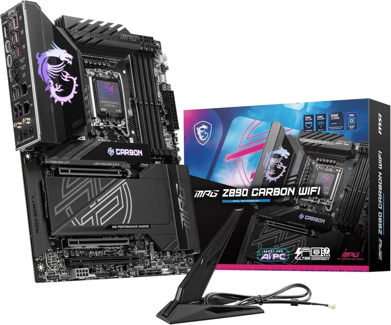 MSI MPG Z890 Carbon WiFi Gaming Motherboard (Support Core Ultra Series 2 Intel Processors, LGA 1851, DDR5, PCIe 5.0, M.2, SATA, 5Gbps LAN, USB Type-C, Wi-Fi 7, Bluetooth 5.4, Thunderbolt 4, ATX)
