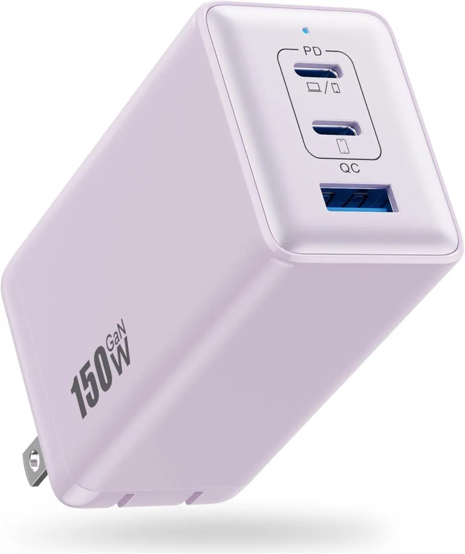 150W USB C Charger Block,GaN III Compact Foldable Wall Charger 3 Port Fast Charging Station,PD QC PPS Portable Charger 100W Laptop Adapter for MacBook Pro/Air,iPad,iPhone 16/Pro,Galaxy S24,Dell etc