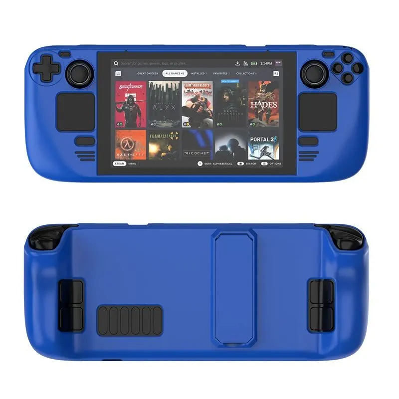Protective Cover Case for Steam Deck,Game Console Accessories,Gaming Handheld Controller Hard Shell with Stand,Drop Protection Grip Case (Dark Blue)