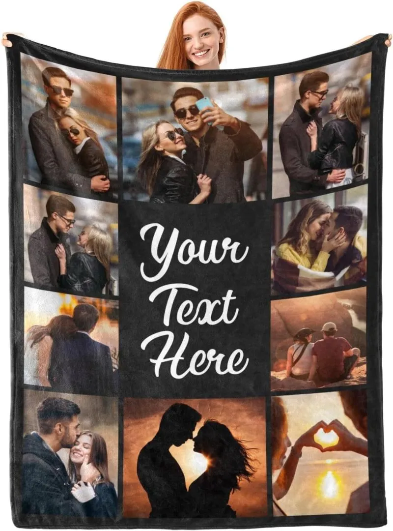 Custom Blanket with Photos Text Personalized Blanket Thows with Picture Customizable Blanket Photo Blankets Customize for Mom Dad Couple Girlfriend Boyfriend Wife Husband