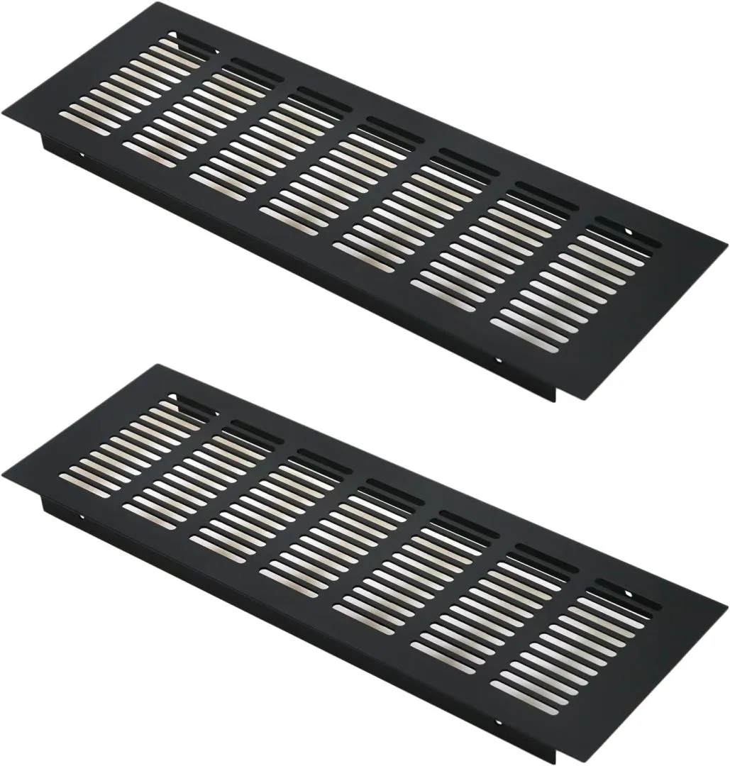Geesatis 11.8 x 4 inch / 300 x 100 mm Rectangle Shape Mesh Air Vent for Cabinet Shoe Cabinet Hardware Accessories Ventilation Cover, with Mounting Screws, Black, 2 Pcs