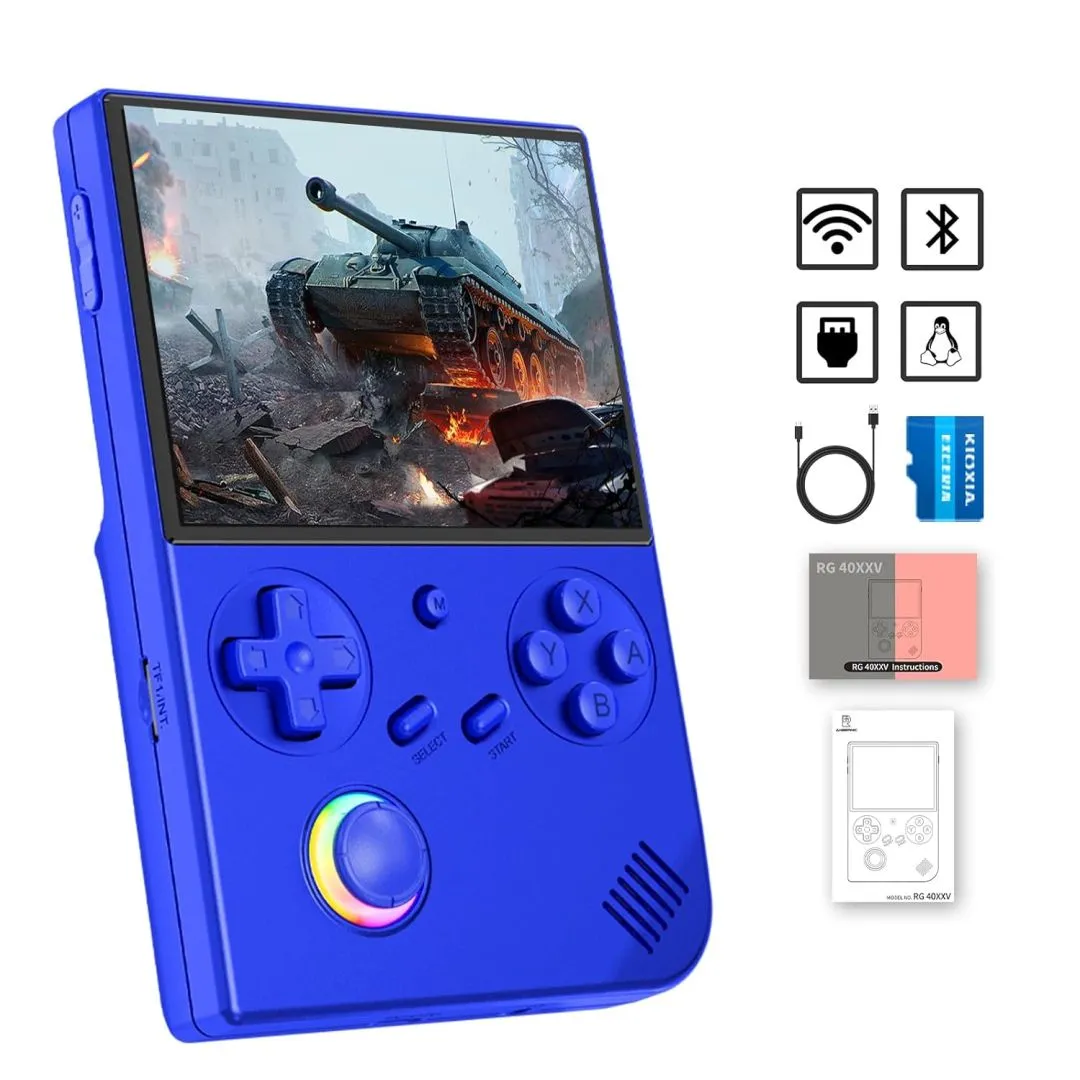 RG40XXV Retro Handheld Game Console with 4-inch IPS Screen 64G TF Card Linux System and 3200mAh Battery Supports 5G WiFi Bluetooth 4.2 Blue