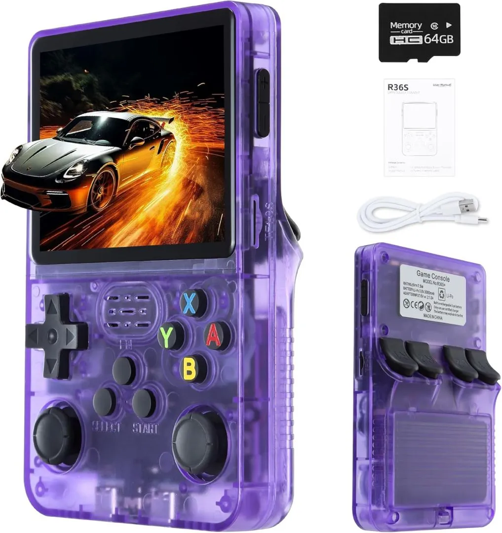R36S Retro Handheld Game Console, 15000+ HD Classic Games with 64G TF Card, 3.5" IPS Screen, Built in 20+Emulators 3200mAh Battery, Portable Arcade Video Gaming Console Gift for Adults Kids