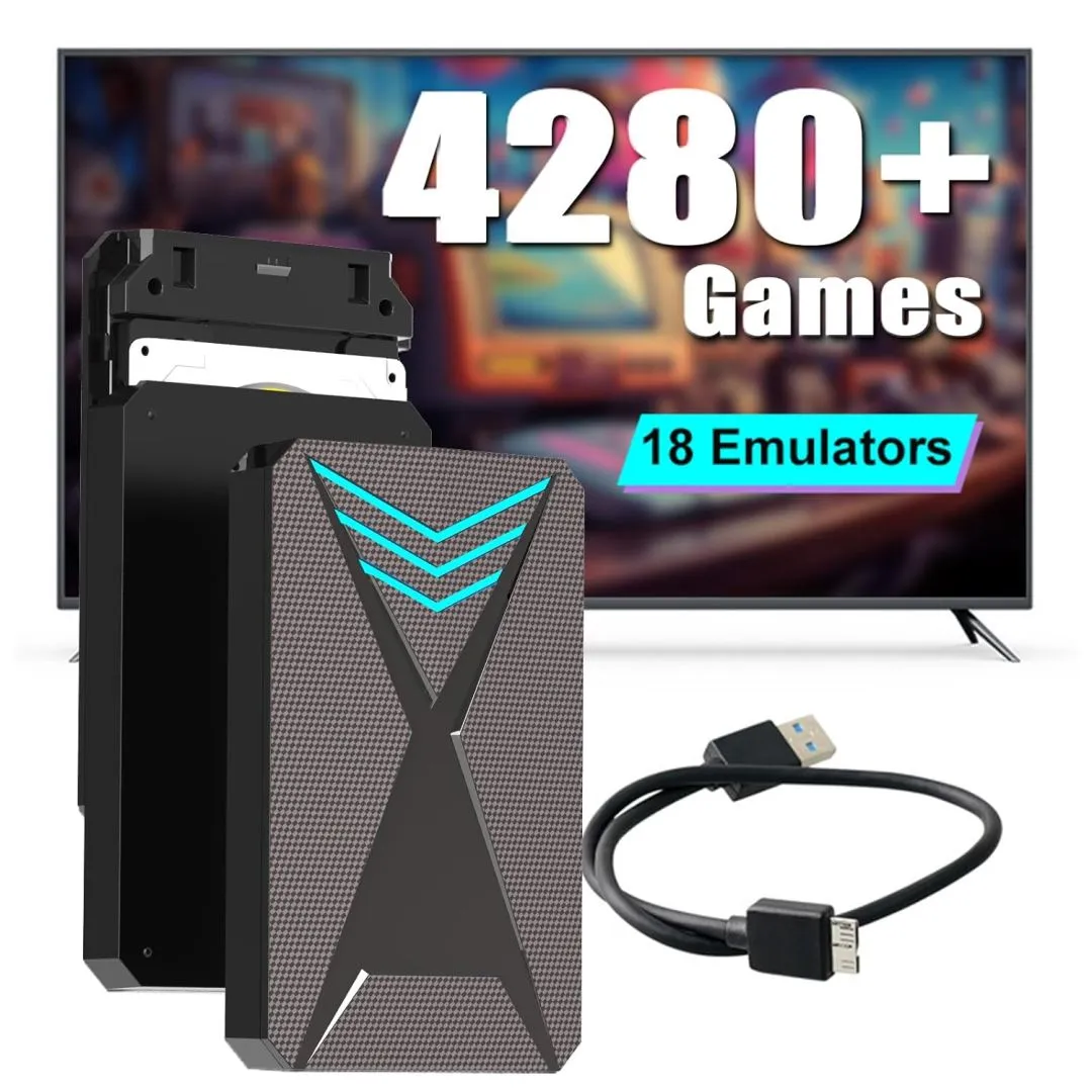 Retro Game Console HDD with 4280 Classic Games, External Hard Drive with 17 Emulator Console, 2T Launchbox Hard Drive Emulator, Plug and Play Video Games for PC, Up to 6GB/s, 5400 RPM