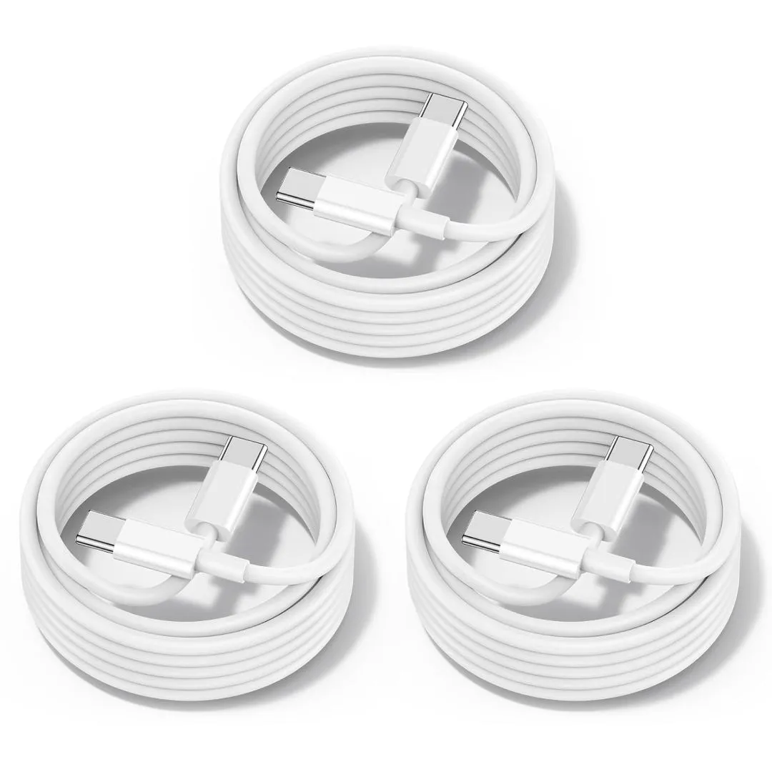 60W USB C to USB C Cable [3Pack] iPhone 15 Fast Charging Cable,6ft Long USB-C to USBC Power Cord for iPhone 16/15 Pro Plus Pro Max, MacBook Pro Air/IPad/iPad Pro 12.9/11,AirPods 4(White)