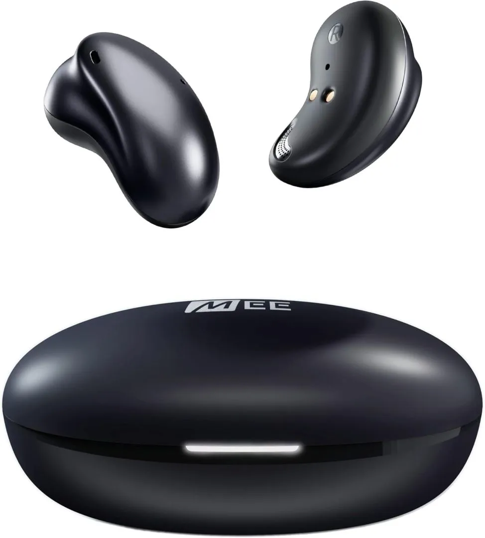 MEE audio Pebbles True Wireless Earbuds - Bluetooth 5.3 Low Profile in Ear Lightweight Headphones with Headset Microphone & Call Noise Reduction for Gym/Workouts/Sports and Gaming, Onyx