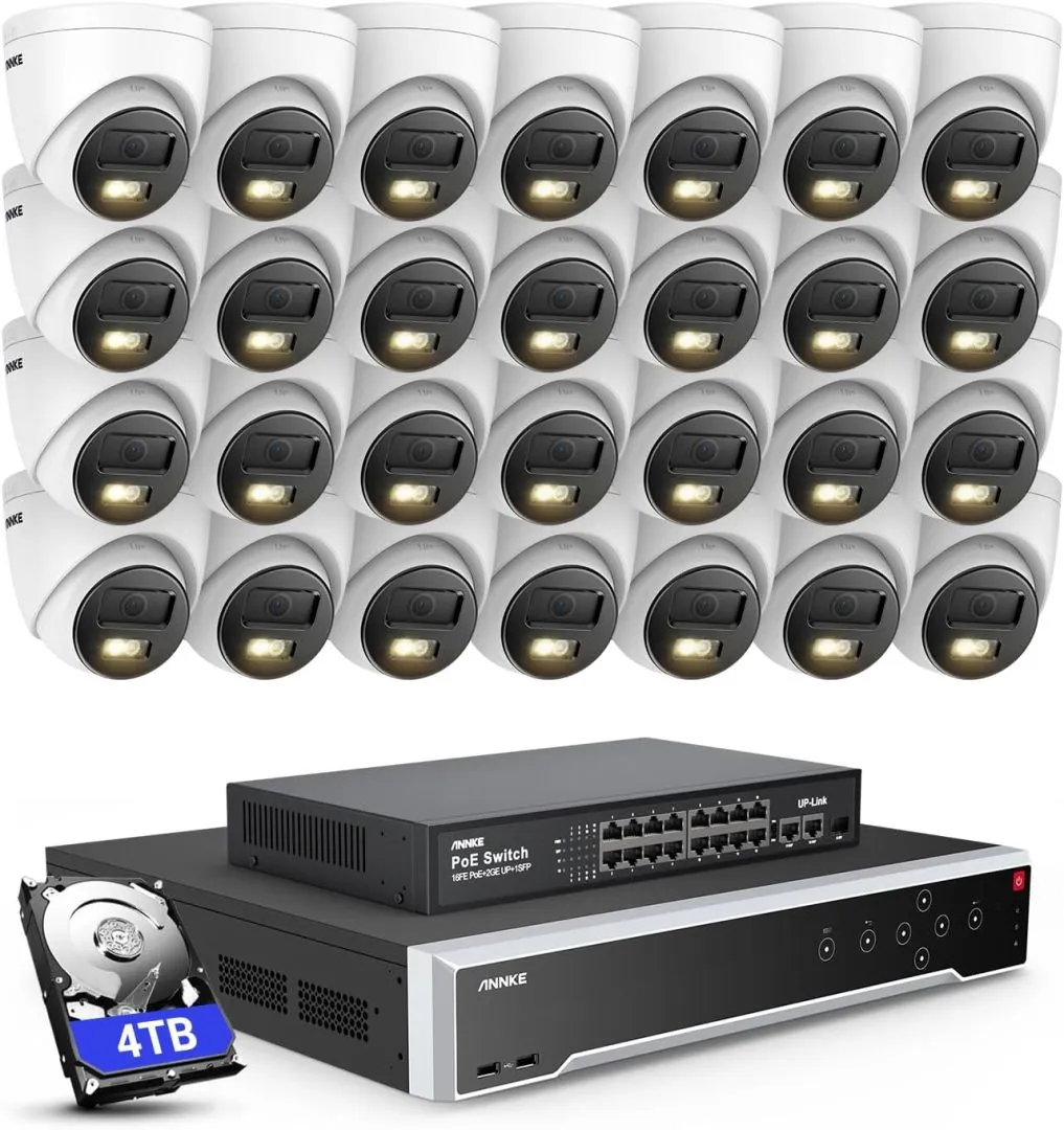 ANNKE 12MP Security Camera System, 16 Ports Expandable 32CH 12MP H.265+ NVR Recorder, 28X 12MP Color Night Vision Wired IP Cams, AI Motion & 1CH Face Detection, Compatible with Alexa, 4TB HDD