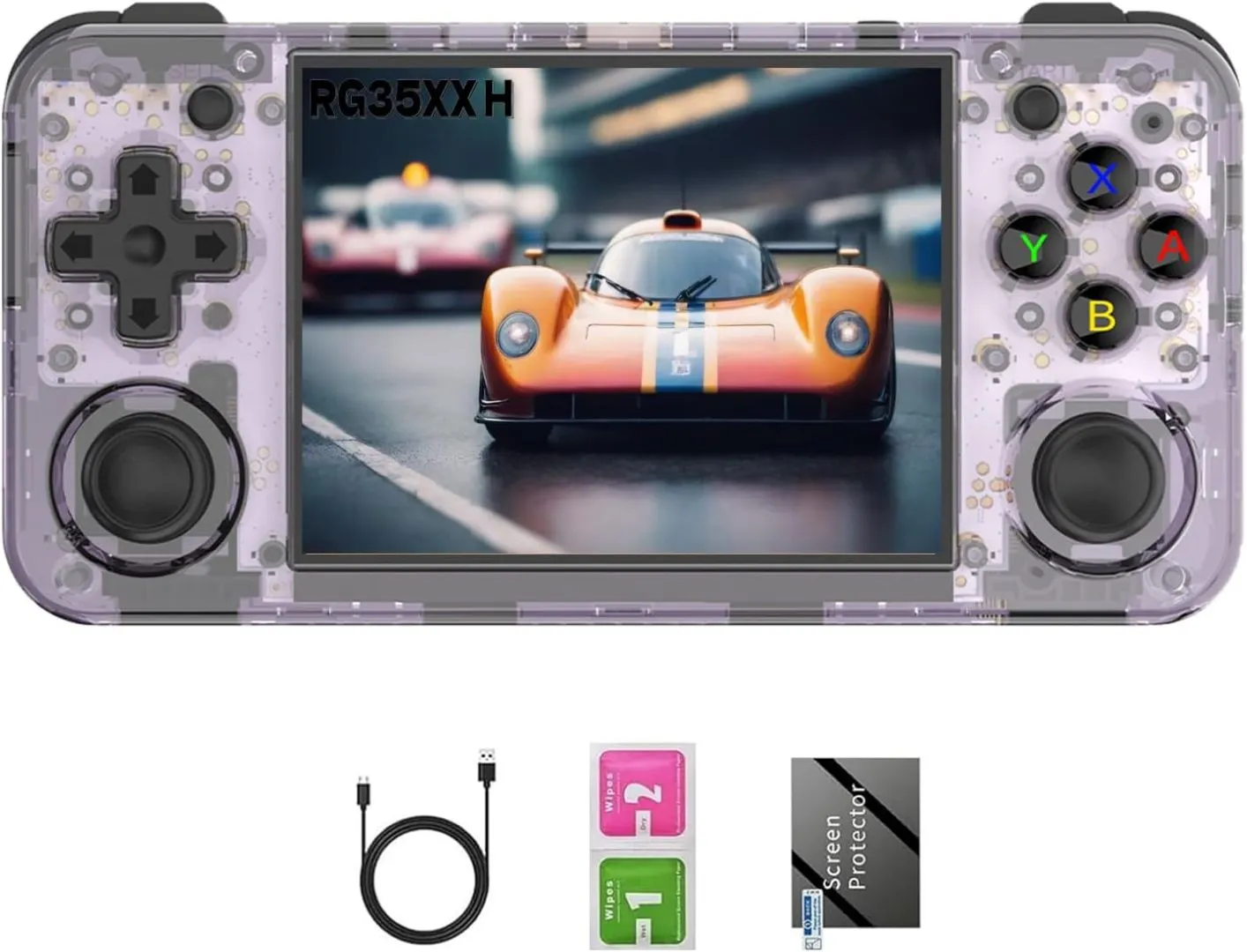 RG35XX H, Anbernic Retro Handheld Gaming Console with 64GTF Card, Dual Joystick Design 3.5-inch HD Screen Lasts up to 8 Hours High-Capacity Battery for Better Experience (64G Purple)
