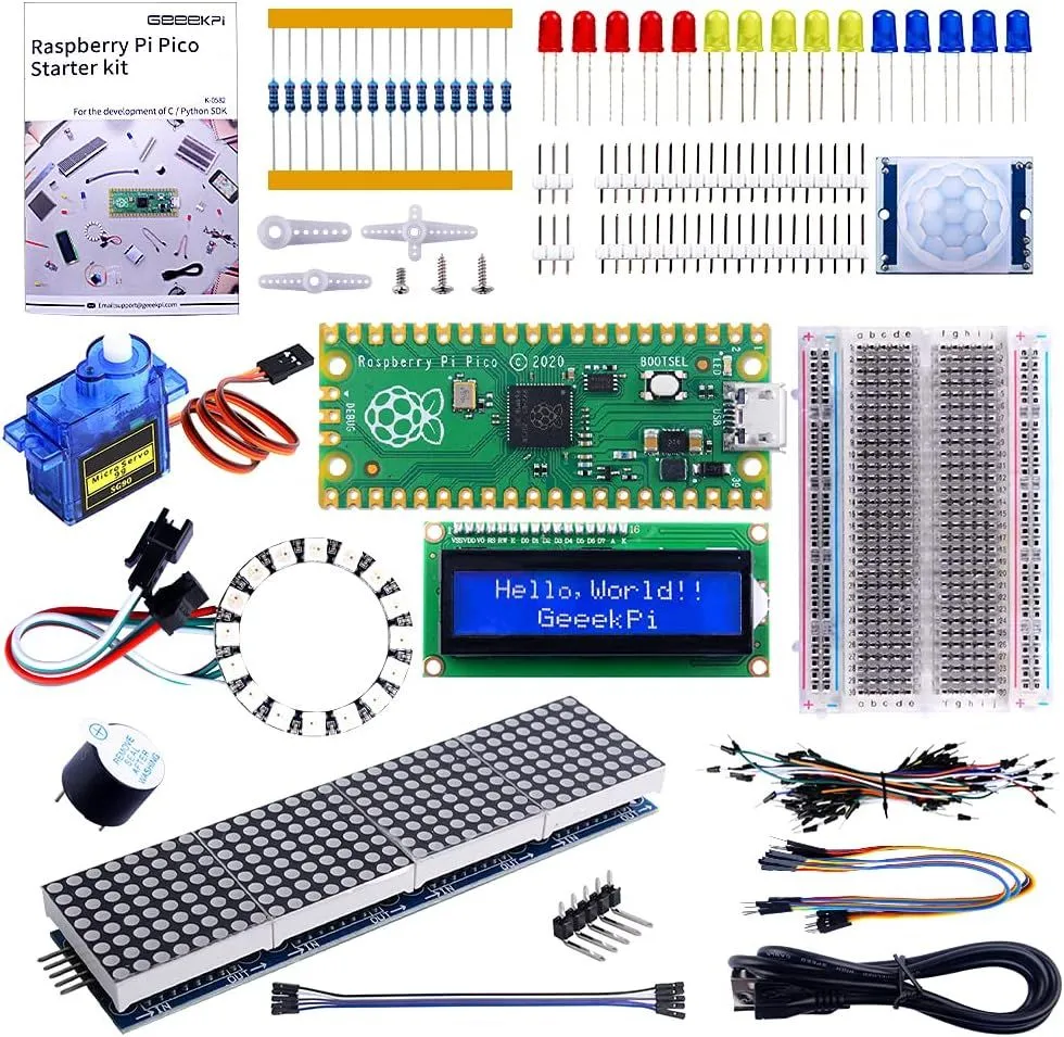 GeeekPi Basic Starter Kit for Raspberry Pi Pico, with Breadboard, I2C 1602 LCD Display Module, 9g Mirco Servo for Raspberry Pi Beginners & Software Engineer