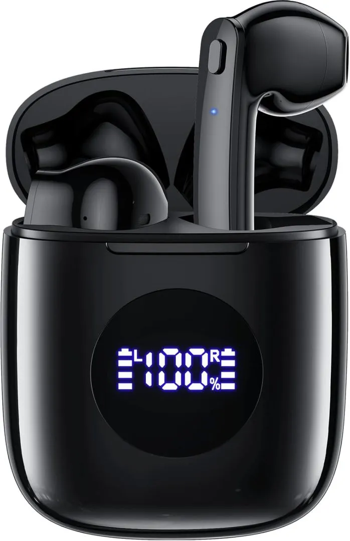 CAPOXO Wireless Earbuds, Bluetooth Earbuds Headphones Bass Stereo, IPX7 Waterproof Ear Buds with Mic LED Display, in Ear Earphones, 78H Playtime for Smartphone Laptop Pad Sports Workout,Black