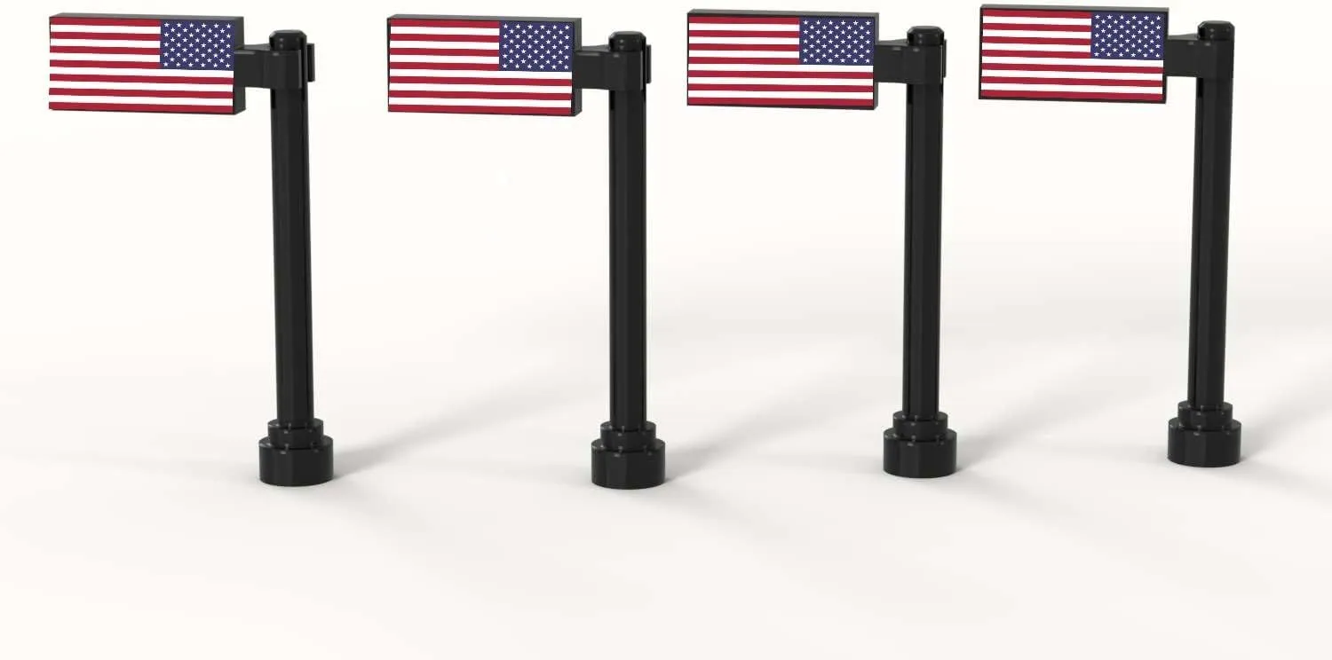 Building Bricks Toys Custom American Flags Set with Pole 4 Pcs on 1x2 Plate with Clip Creative Compatible with All Major Brands Ages 4+ Miniature Souvenir Independence Day July 4th Gift Idea