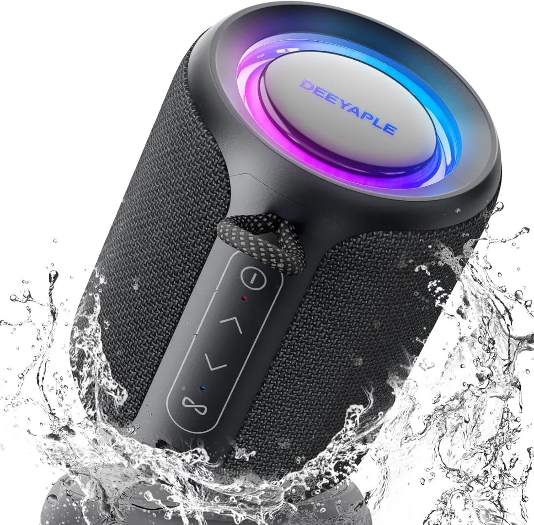 Bluetooth Speaker Wireless,IP67 Waterproof & Dustproof Portable Speaker with Lights,15W Loud Stereo Sound, 2500mAh Battery All Day Playtime, TWS Pairing, BT5.3,for Home/Party/Outdoor/Beach - Black