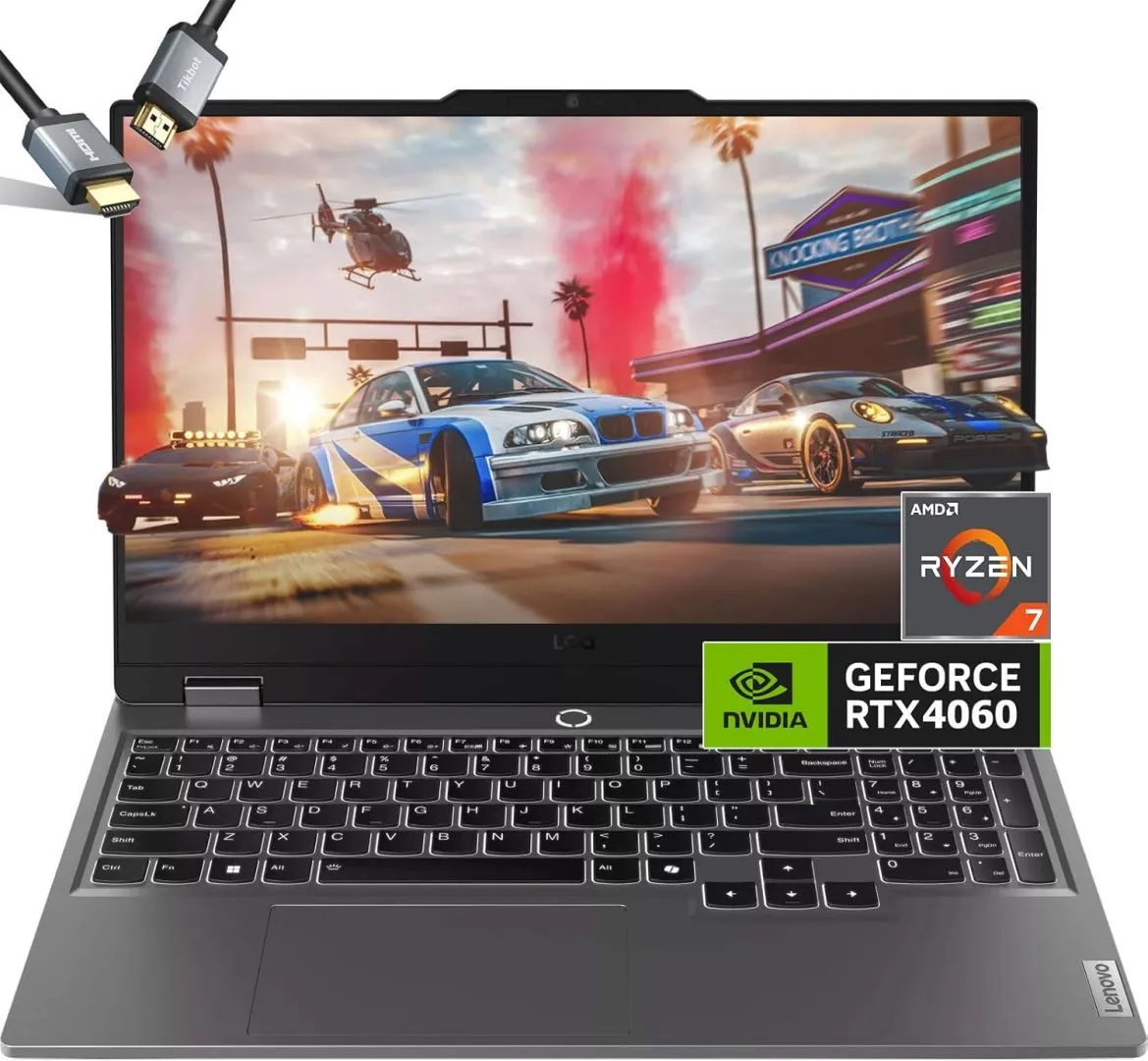 Lenovo LOQ 15.6 Gaming Laptop RTX 4060 - AMD Ryzen 7 7435HS - 15.6 FHD IPS Display 144Hz - Windows 11 - Backlit Keyboard - 2024 - Computadora Gamer - HDMI Cable (64GB RAM | 2TB PCIe SSD)