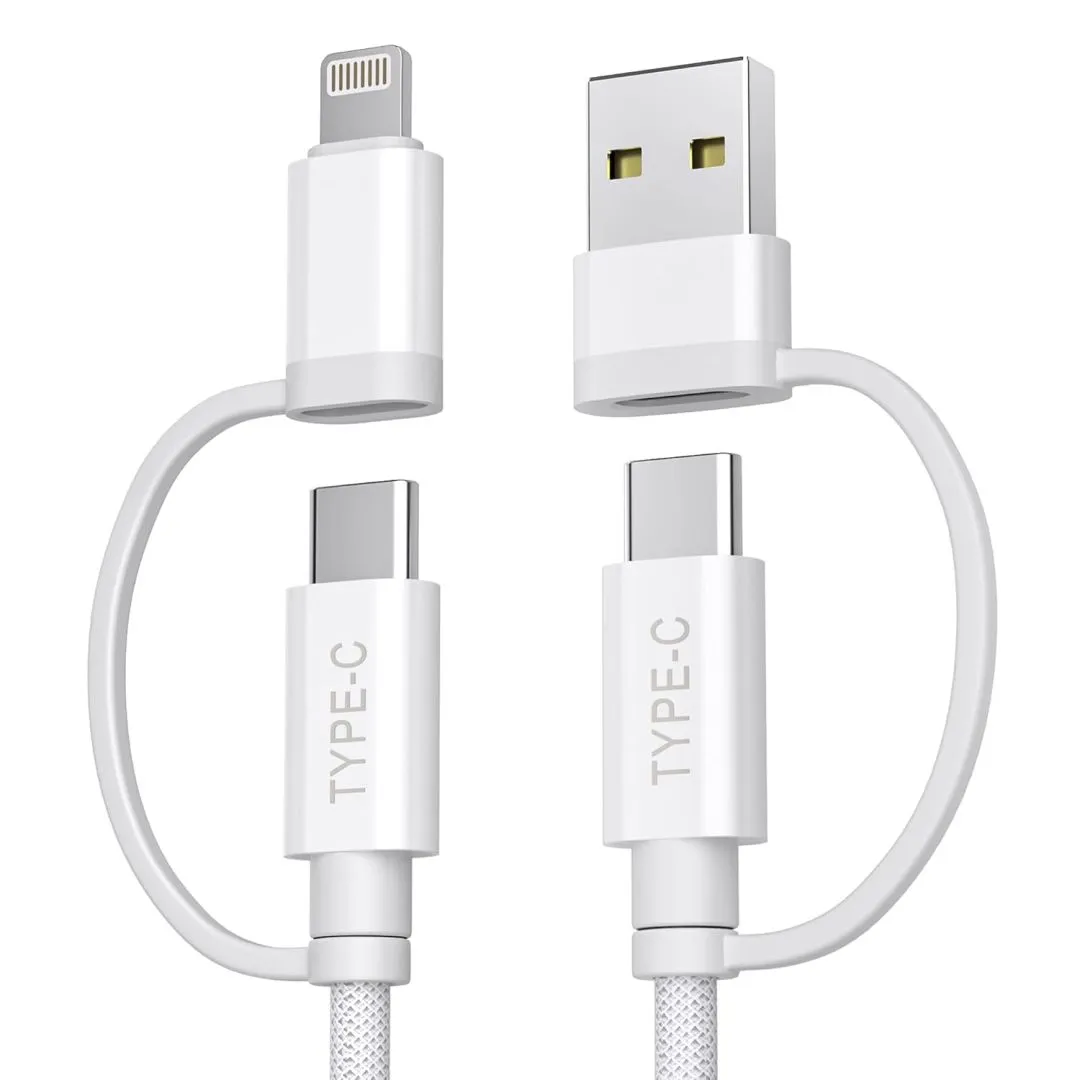 Basesailor Car Charger Cable for iPhone 16 15 Pro,4-in-1 Universal USB C Charging Cord 6.6FT for AirPods 4/4th Generation,60W Multi Charger Cord with USB C/Lightning Adapter for CarPlay,iWatch,S25 S24