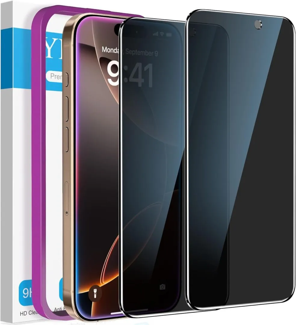 YMHML 2 Pack Compatible for iPhone 16 Pro Max Privacy Screen Protector Tempered Glass, Anti Spy Privacy Screen iPhone 16 Pro Max 6.9 Inch Accessories, Case Friendly Film, Easy Installation Tool