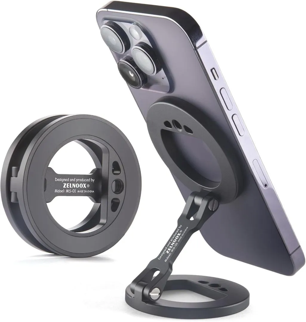 Double Magnetic Ring Phone Holder,Attach Your Phone to Iron Object,1/4" Screw Hole,Magnetic Phone Stand Compatiable with iPhone 16 15 14 13 12 Pro Max Series Magsafe Case (MS-01-Black)