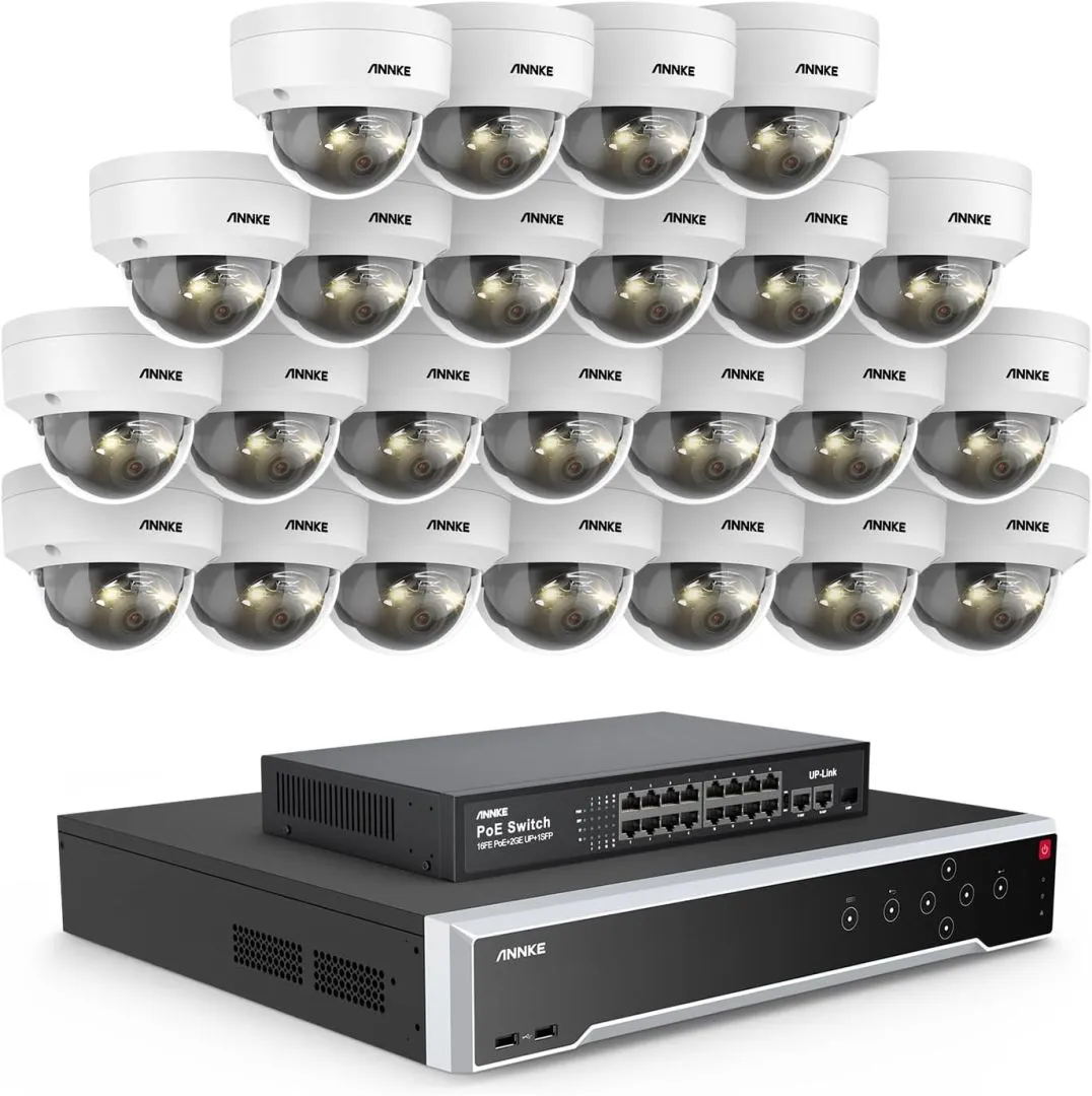 ANNKE 12MP Security Camera System, 16 Ports Expandable 32CH 12MP H.265+ NVR Recorder, 24X 12MP Color Night Vision Wired IP Dome Cams, Built-in Mic, AI Motion & 1CH Face Detection, NOT PTZ, NO HDD