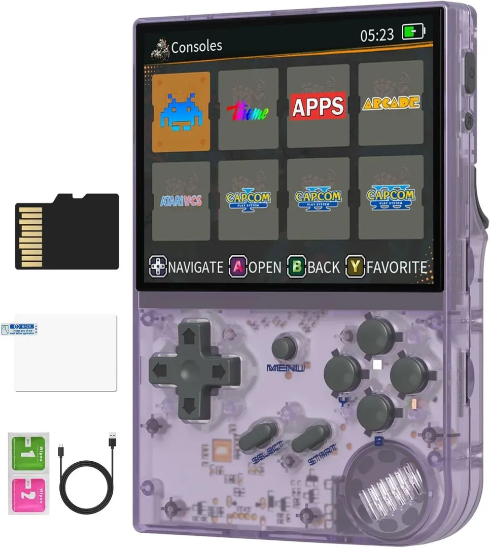 Dosnura RG35XX Handheld Game Console Linux Garlic OS, HDMI and TV Output 3.5 Inch IPS Screen 64G TF Card 6800+ Classic Games 2600mAh Battery((RG35XX-Purple-New)