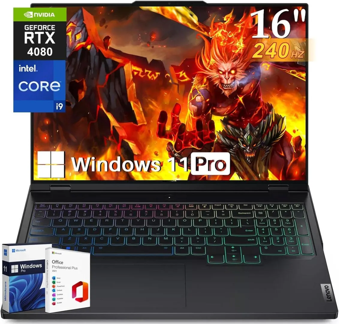 Lenovo 2024 Newest Legion Pro 7i Gen 9 Gaming Laptop, 16" WQXGA 240Hz, 14th Gen 24-Core Intel i9-14900HX, 12GB GeForce RTX 4080, 64 GB DDR5, 2 TB SSD, Microsoft Office Lifetime License, Windows 11 Pro