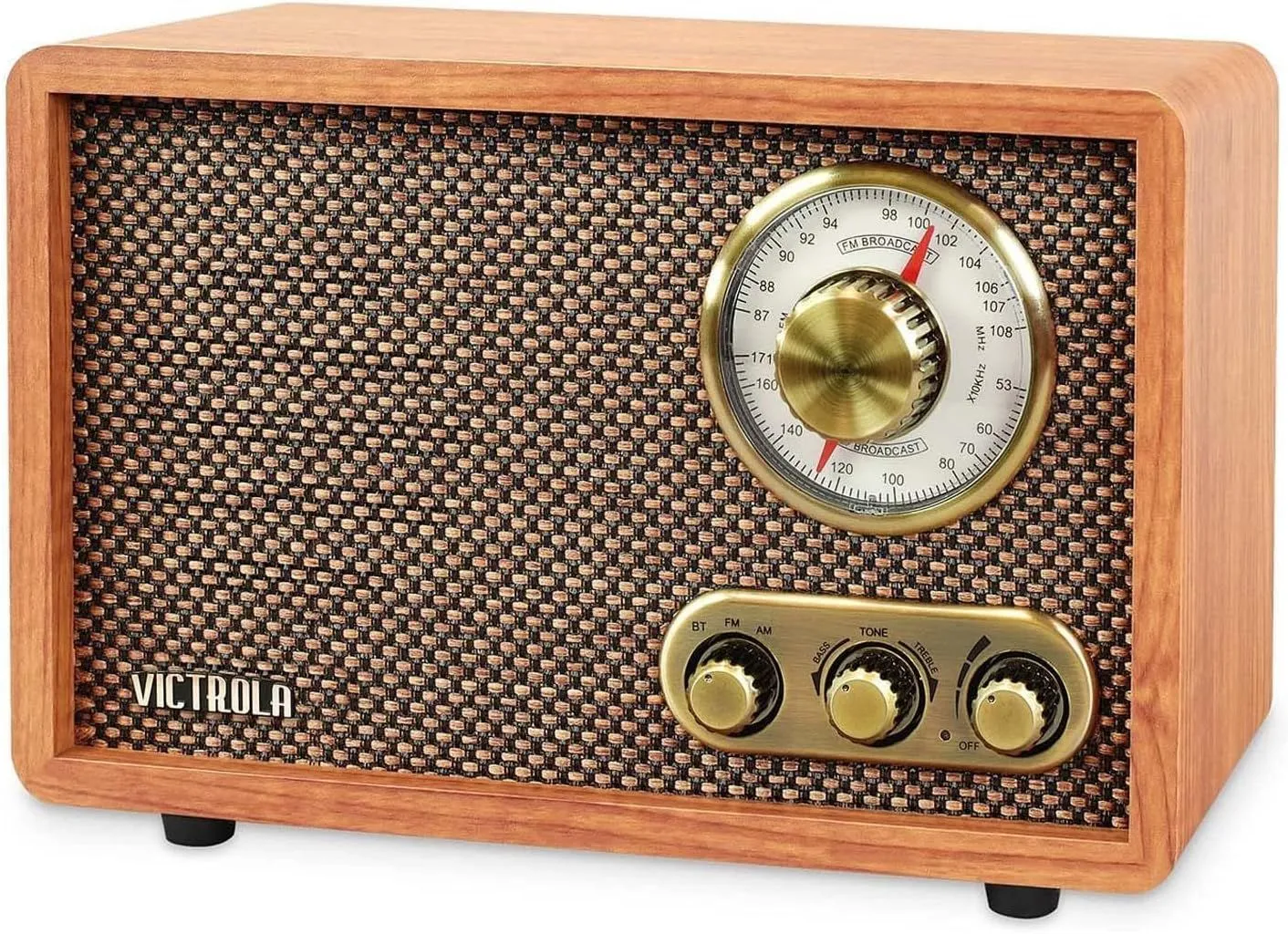 Victrola Retro Wood Bluetooth Radio with Built-in Speaker,Elegant & Vintage Design, Rotary AM/FM Tuning Dial, Wireless Streaming, Walnut