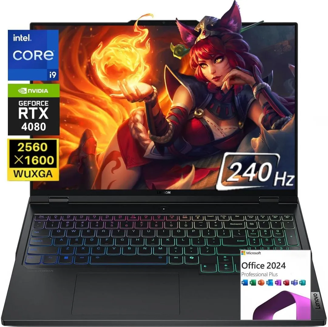 Lenovo Legion Pro 7i Gen 9 Gaming Laptop, 16" 2560 x 1600 240 Hz Display, 14th Gen Intel i9-14900HX, 12GB GDDR6 GeForce RTX 4080, 32 GB DDR5 RAM, 2 TB SSD, Win11 Pro & Office Pro 2024 Lifetime License