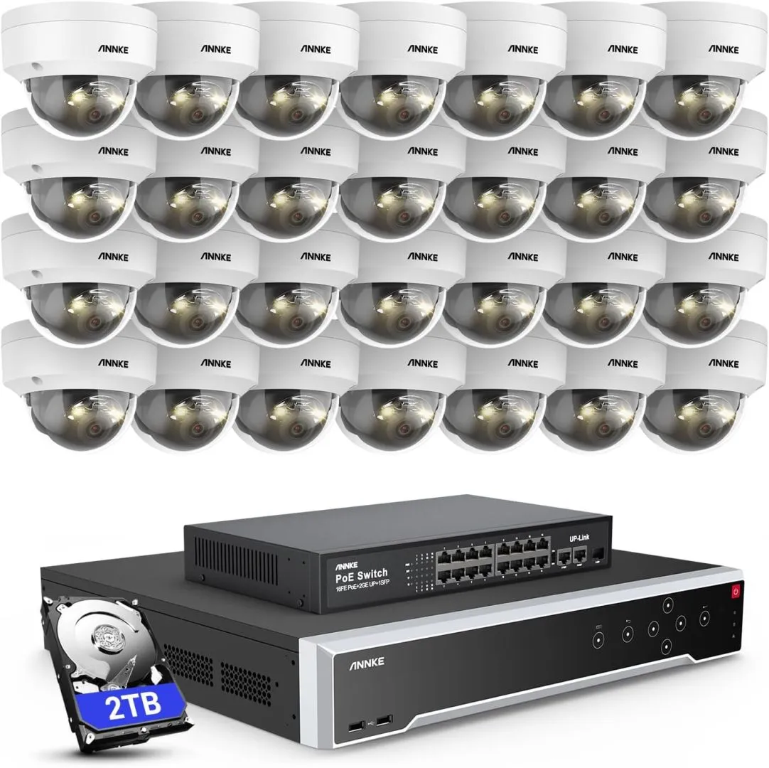 ANNKE 12MP Security Camera System, 16 Ports Expandable 32CH 12MP H.265+ NVR Recorder, 28X 12MP Color Night Vision Wired IP Dome Cams, Built-in Mic, AI Motion & 1CH Face Detection, NOT PTZ, 2TB HDD
