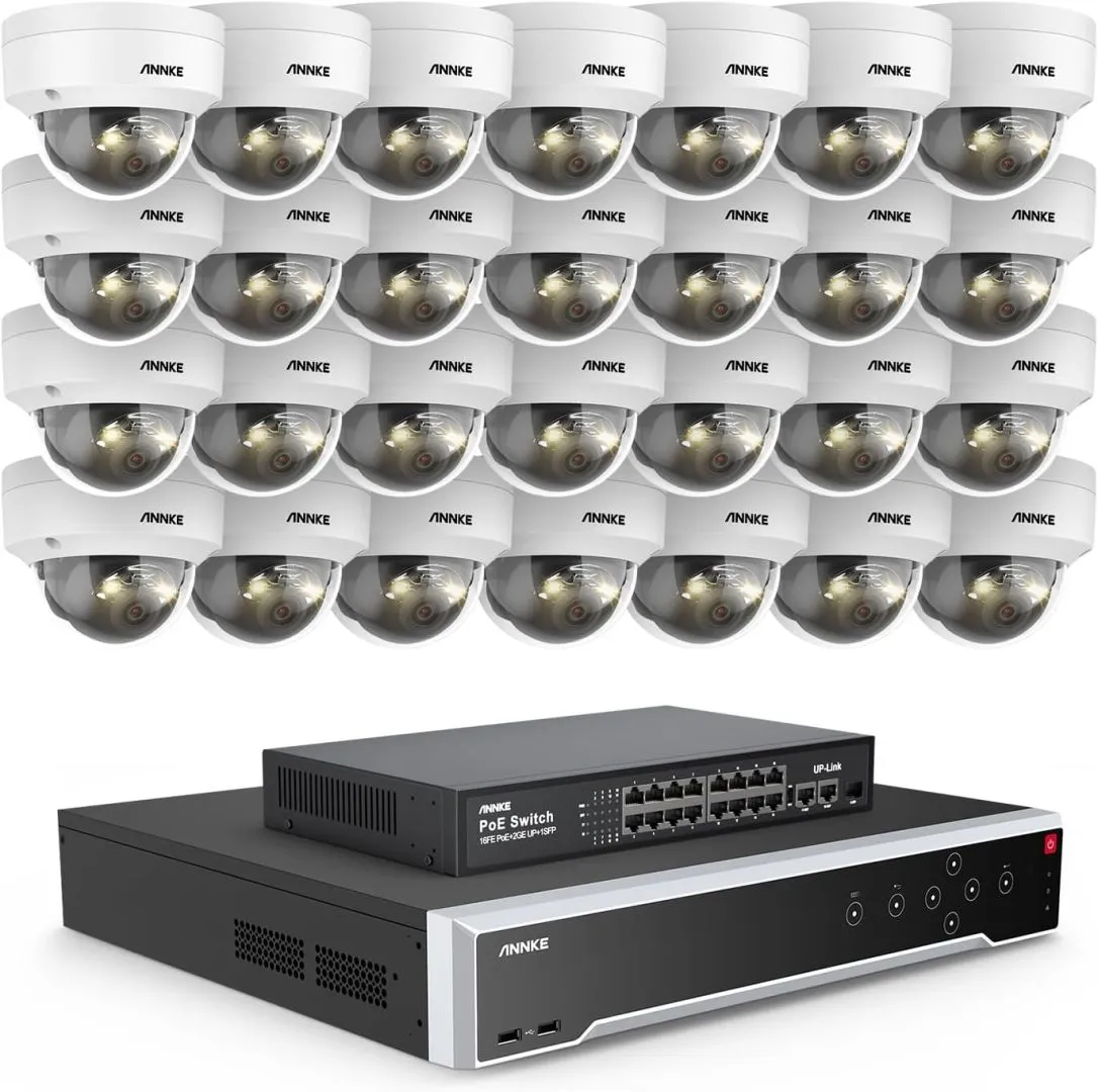 ANNKE 12MP Security Camera System, 16 Ports Expandable 32CH 12MP H.265+ NVR Recorder, 28X 12MP Color Night Vision Wired IP Dome Cams, Built-in Mic, AI Motion & 1CH Face Detection, NOT PTZ, NO HDD