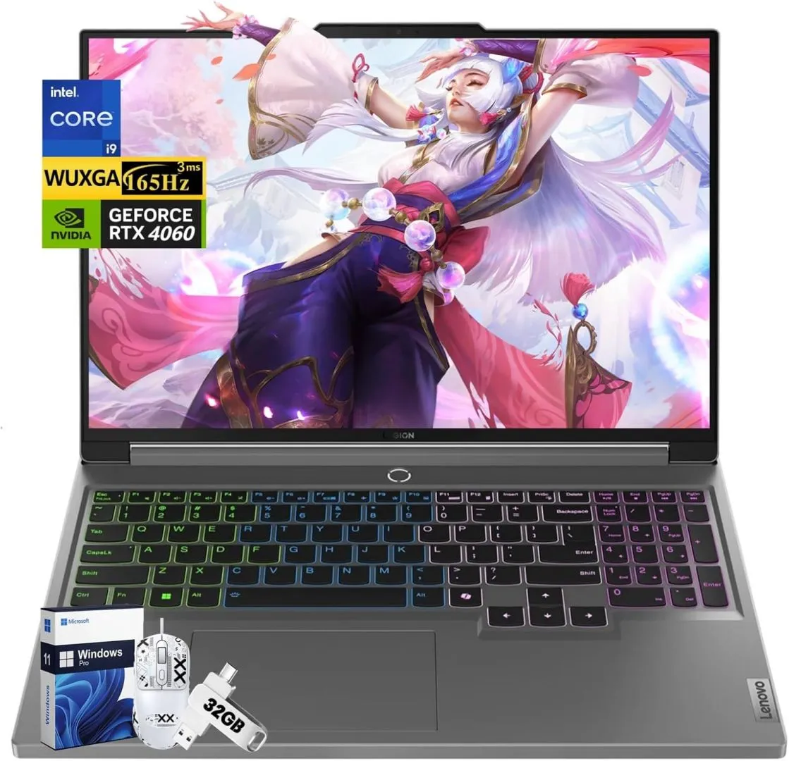Lenovo Legion 5i Gaming Laptop, NVIDIA Geforce RTX 4060, Intel 24-Core i9-14900HX(Up to 5.8 GHz), 16" WQXGA 165Hz, 32 GB DDR5, 1 TB SSD, Bluetooth 5.2, Wi-Fi 6E, Windows 11 Pro, Gaming Mouse, 32GB UFD