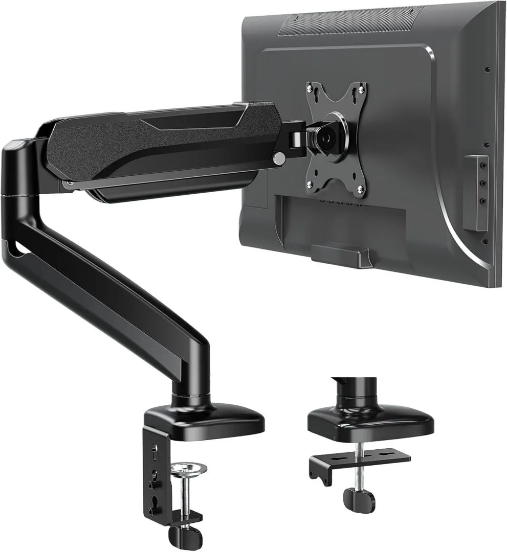 MOUNTUP Single Monitor Desk Mount, Adjustable Gas Spring Monitor Arm Support Max 32 Inch, 4.4-17.6lbs Screen, Computer Monitor Stand Holder with Clamp/Grommet Mounting Base, VESA Mount Bracket, Black