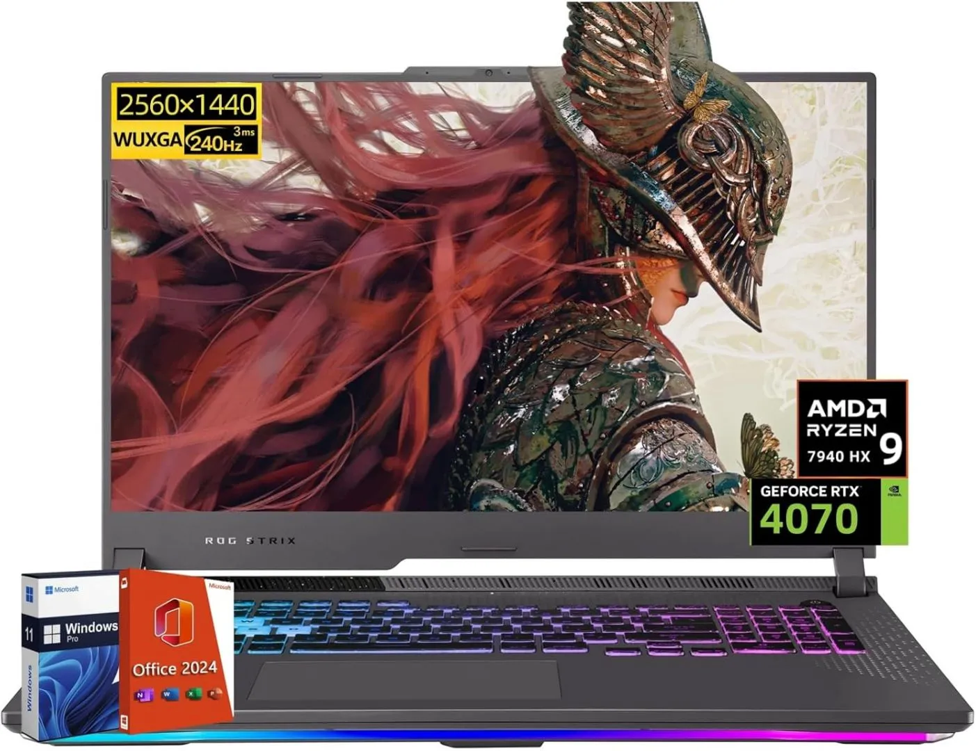 ASUS ROG Strix G17 Gaming Laptop, NVIDIA RTX 4070, AMD Ryzen 9 7940HX(Up to 5.2GHz, Beat i9 13900HX), 17.3" 2K QHD 240Hz IPS Display, 64 GB DDR5, 4 TB SSD, WiFi 6E, BT 5.3, Windows 11 Pro, Office 2024