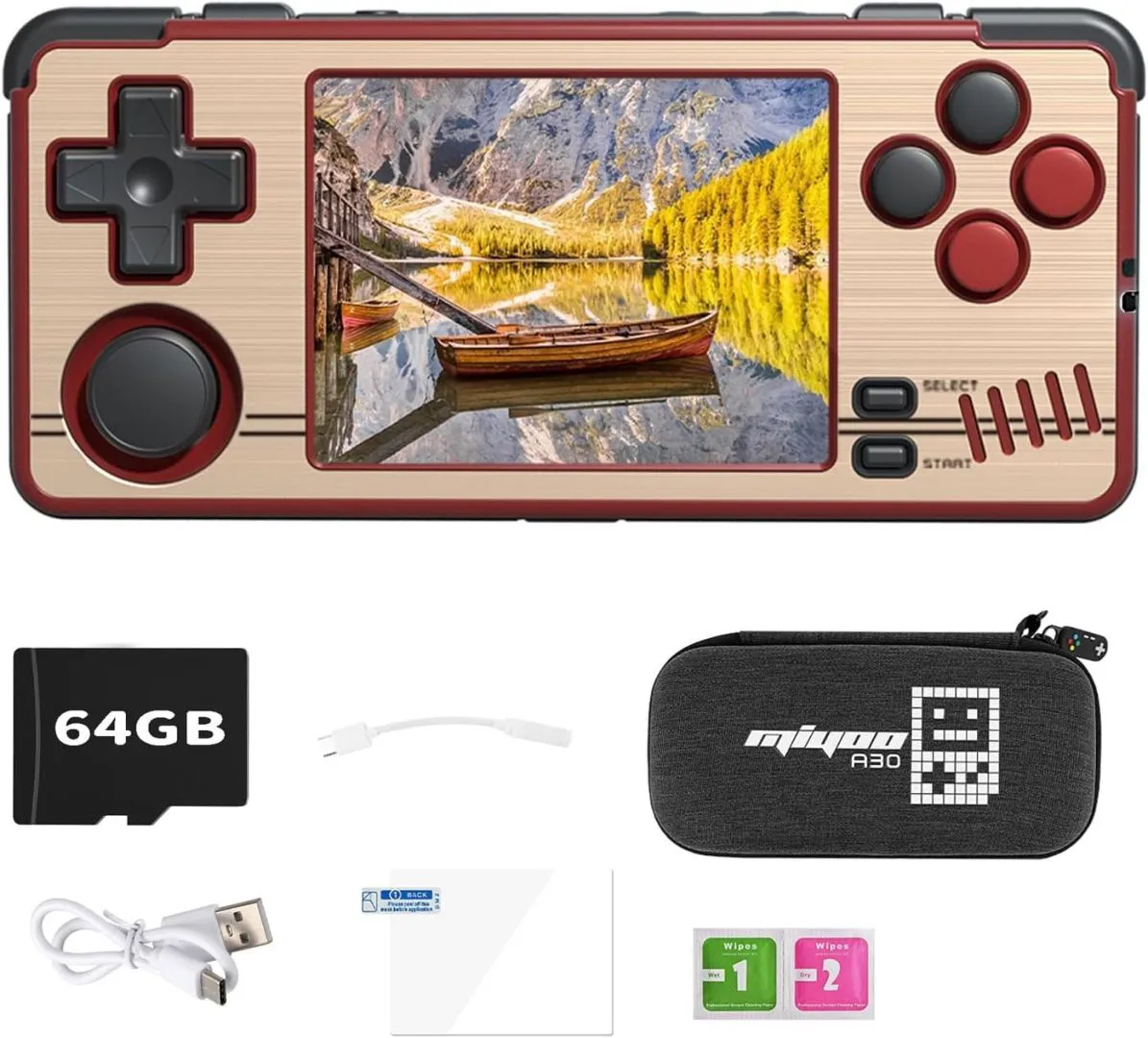 Miyoo A30 Retro Game Console,2.8 Inch IPS Classic System Retro Video Games Consoles,with 64G TF Card and Wireless Networt Handheld Console Casual Game Console(Brown)