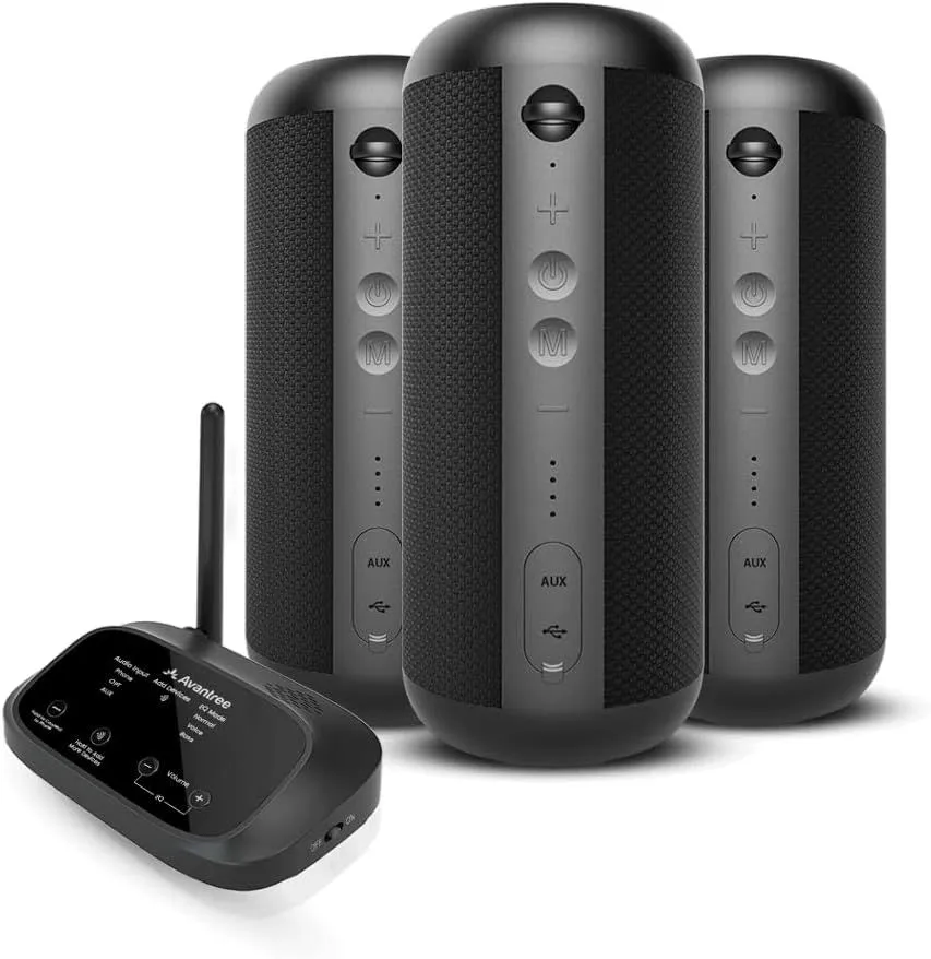 Avantree Harmony 2 - [Bluetooth Version] Advanced Multi-Room Wireless Stereo Speakers System with Bluetooth & Wired Input Options - Each Speaker Doubles as Independent Portable Bluetooth Speaker