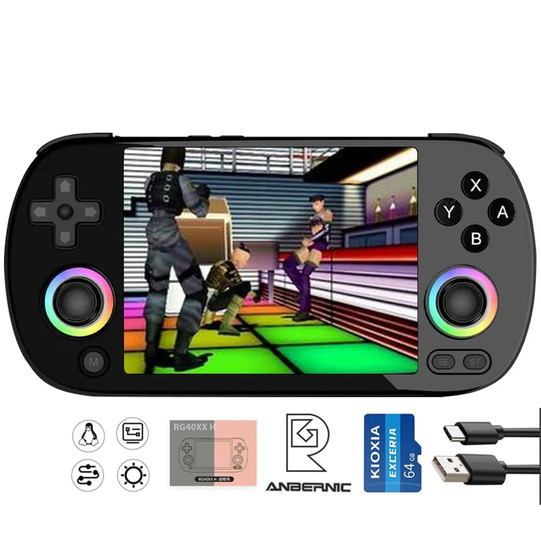 RG40XX H Handheld Game Console rg40xxh Retro Gaming Console 4.0'' IPS Screen with 64G TF Card Pre-Installed Games Linux 64-bit System RG 40XX H Supports 5G WiFi Bluetooth HDMI and TV Output New Emulator RG40XX Black