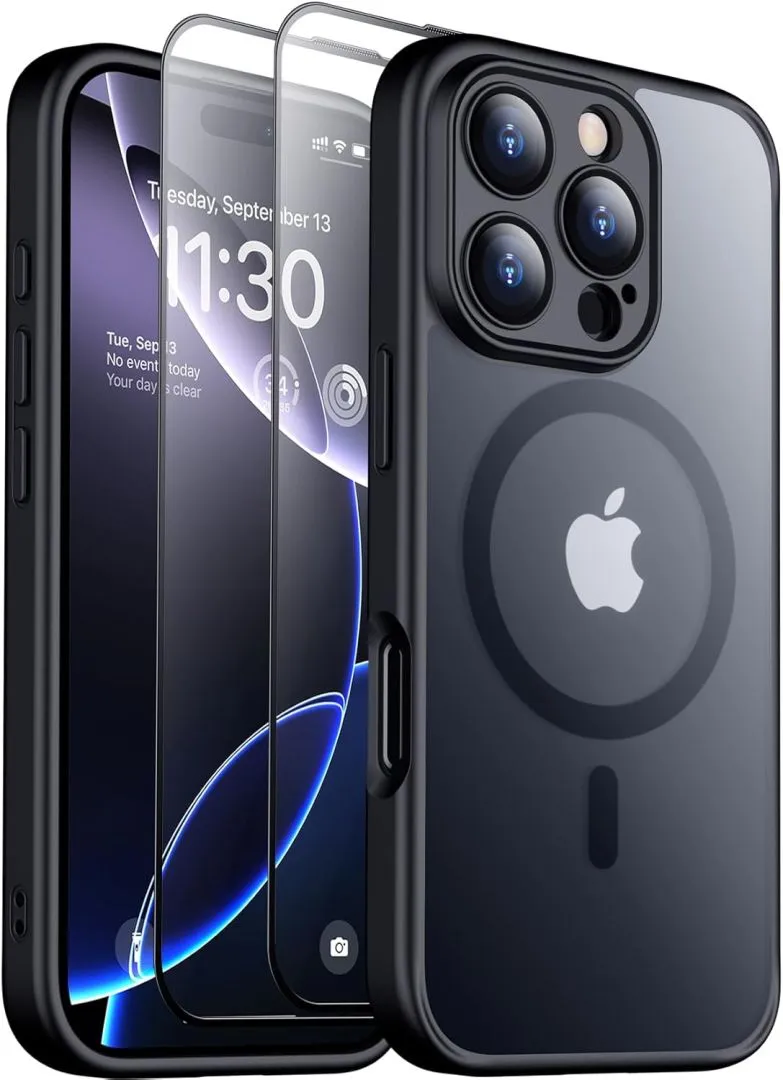 SPIDERCASE Designed for iPhone 16 Pro Case, Magnetic [2+Full Coverage Tempered Glass Screen Protector] [Full Camera Protection] Anti-Fingerprint Anti-Scratch for iPhone 16 Pro 6.3”, Black