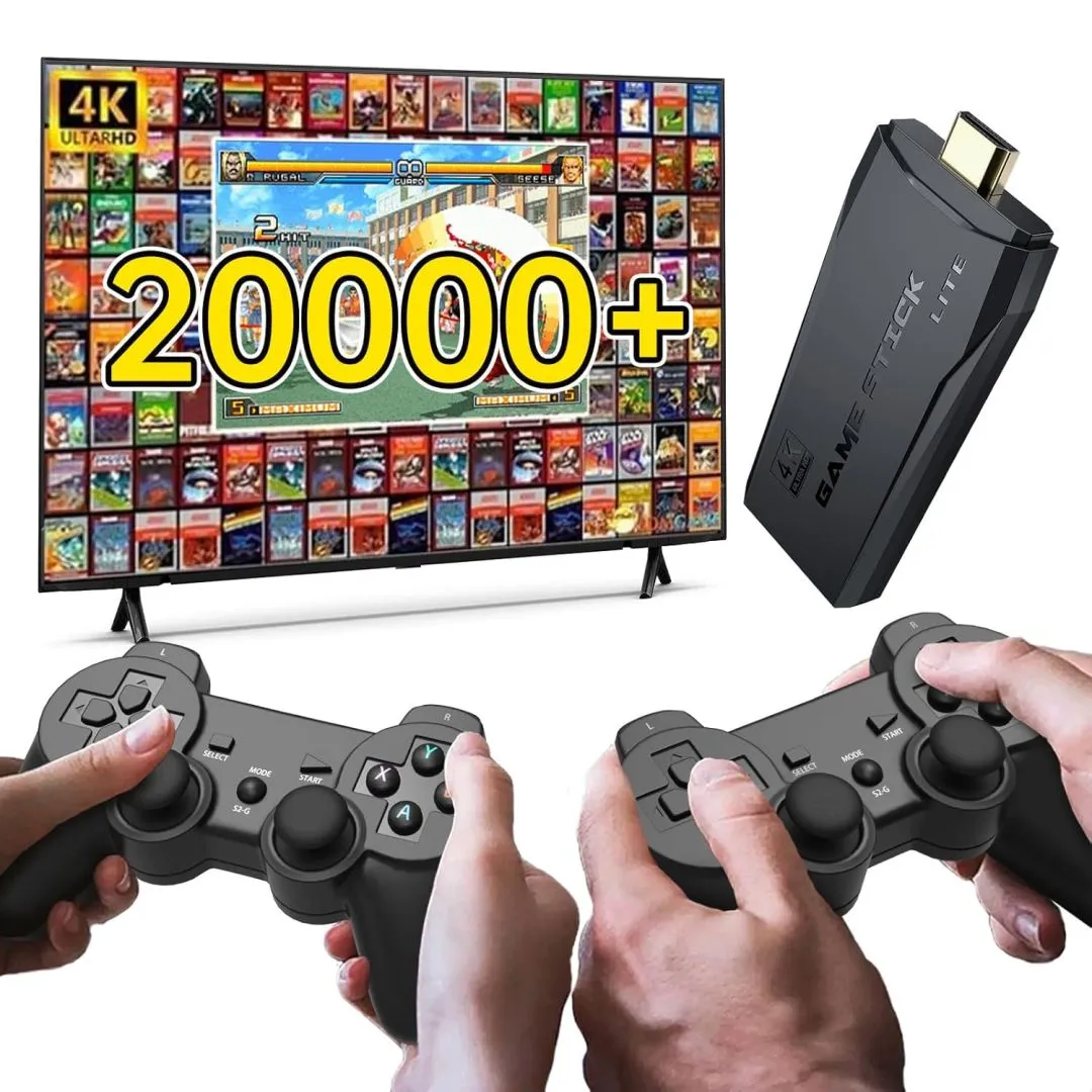 Crazyboy Retro Gaming Console: Retro Game Stick, Wireless Game Stick, Game Stick 4k, 20,000+ Retro Games 64GB, TV-Connectable Game Console（Grayish Black）