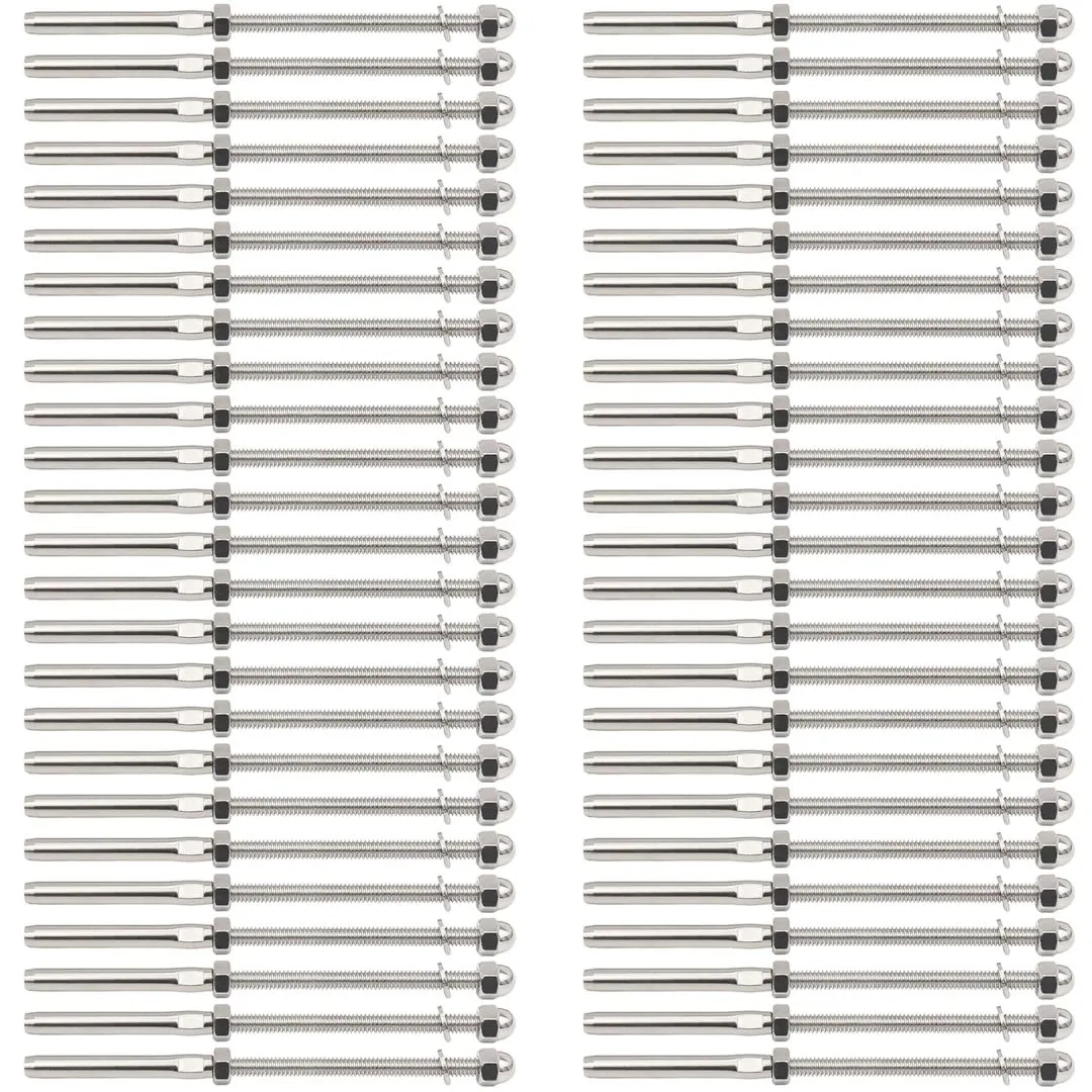50 Pcs 3/16 Cable Railing Hardware System Kit, Swage Threaded Stud Tensioner Length 6" for 4x4 2x2 Wood Metal Post for Stair Deck Railing, End Fitting Terminal T316 Stainless Steel