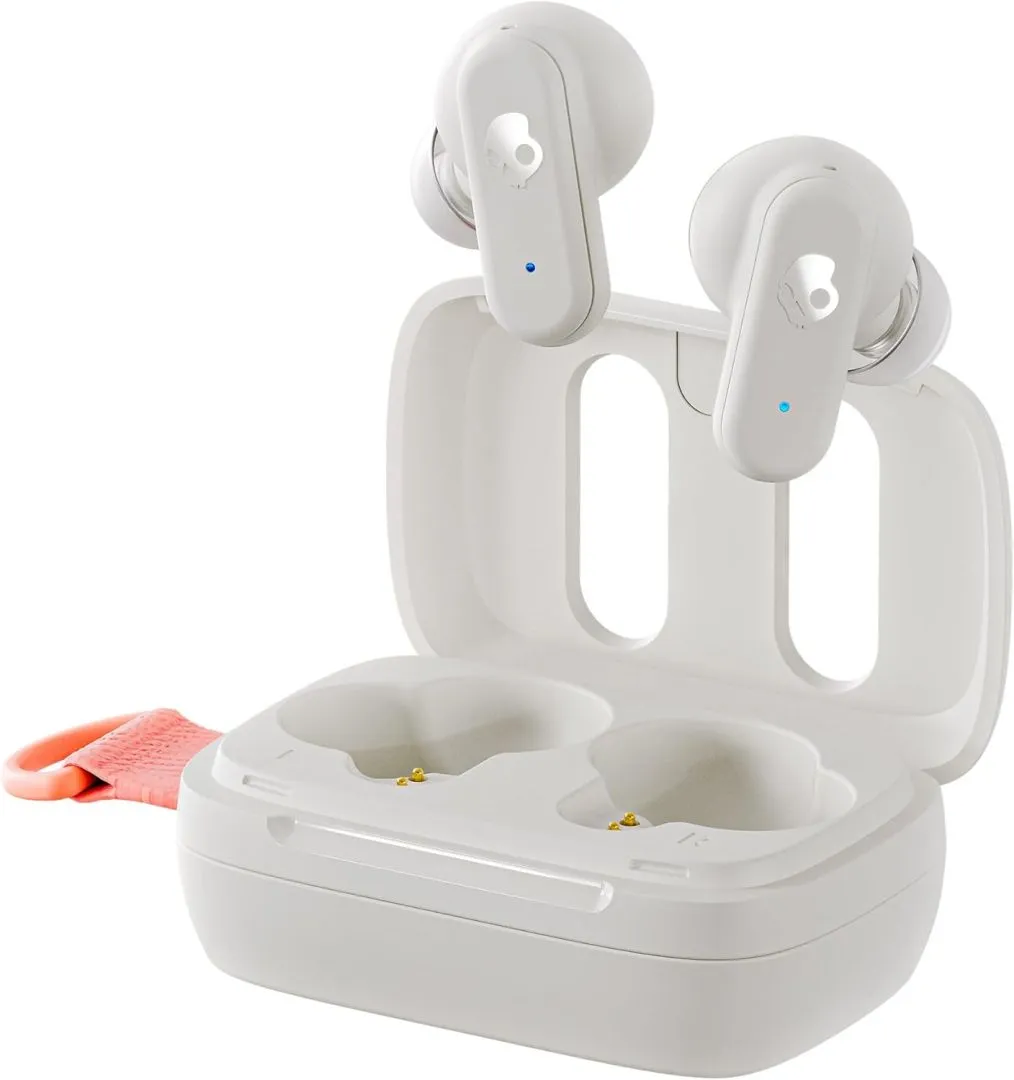 Skullcandy Dime 3 In-Ear Wireless Earbuds, 20 Hr Battery, Microphone, Works with iPhone Android and Bluetooth Devices - Bone/Orange Glow