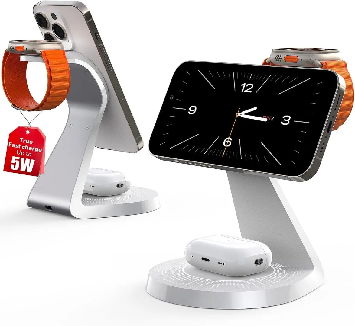 3 in 1 Charging Station for Apple Devices,Mag-Safe Charger Stand Fast Charging,Wireless Charger for iPhone 16/15/14/13/12 Series,& AirPods,& iWatch(30W USB-C Charger Included)
