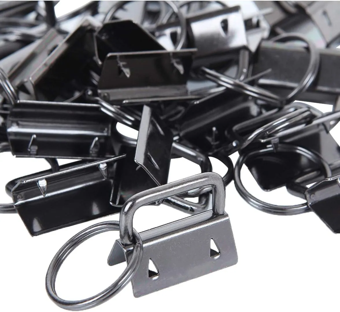 Acrux7 100 Pack Key Fob Hardware 1 Inch Bulk Black Keychain Wristlet with Key Ring for Wristlet Keychain, Key Lanyard, Key Chain Making Kit