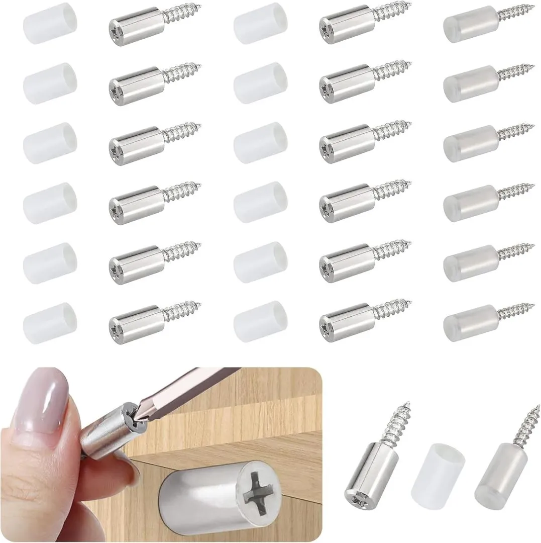18 Pcs Self Tapping Screws Cabinet Laminate Support, Shelf Pins with Non-Slip Sleeve, Cabinet Shelf Pegs for Kitchen Utensils, Bookcases and Wardrobes, Fixed Support Self - Tapping Cross Screw