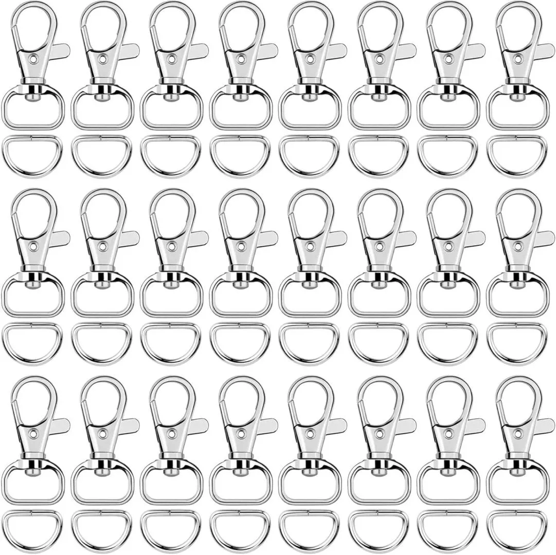 SANNIX 120 Pcs Keychain Clip Hooks with D Ring Include 60Pcs Swivel Snap Hooks Lanyard Clip and 60Pcs D Ring for Purse Hardware Sewing Projects (1/2” Inside Width)